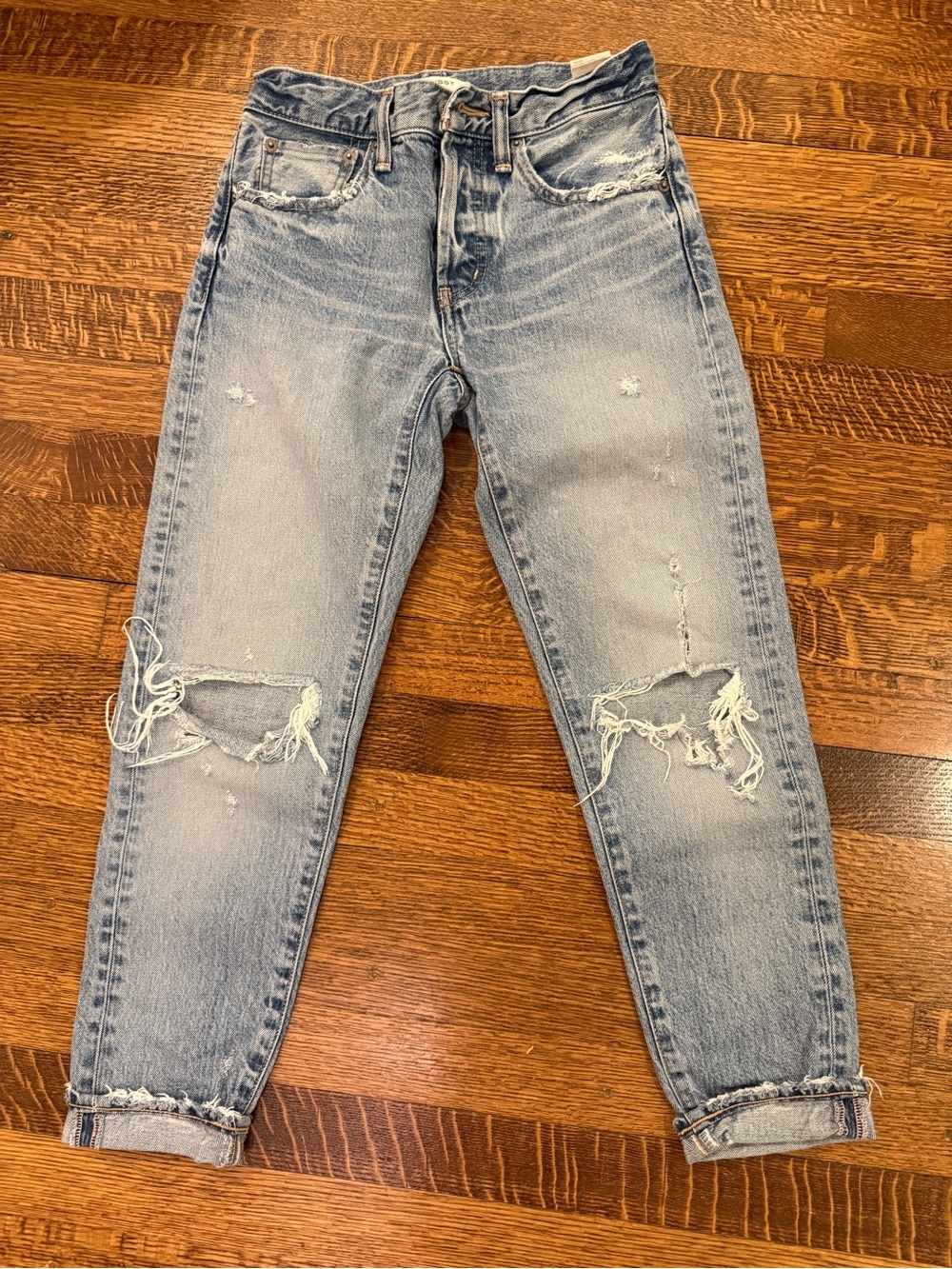 Moussy Washed Light Blue Distressed Jeans